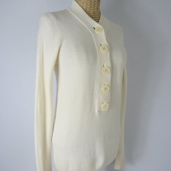 J Crew Womens Small Cream Ivory LS 100% Italian Cashmere Button Pullover Sweate - Picture 2 of 11